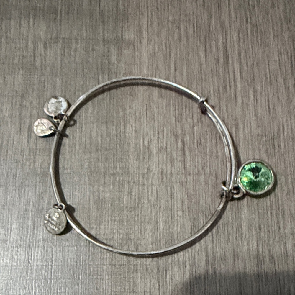 Alex and Ani Silver Bracelet with Green Charm